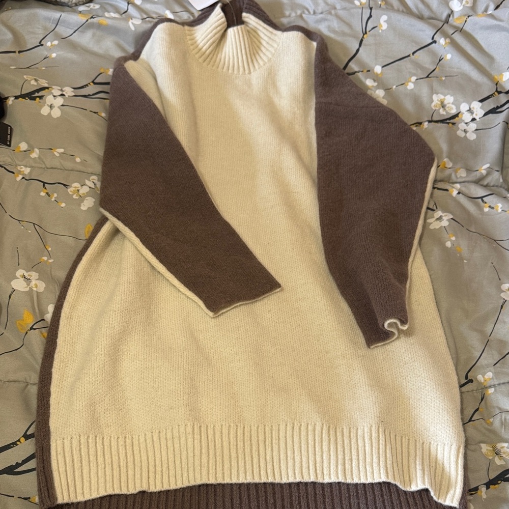 Blu Pepper Cream and Brown Cowl Neck Sweater
